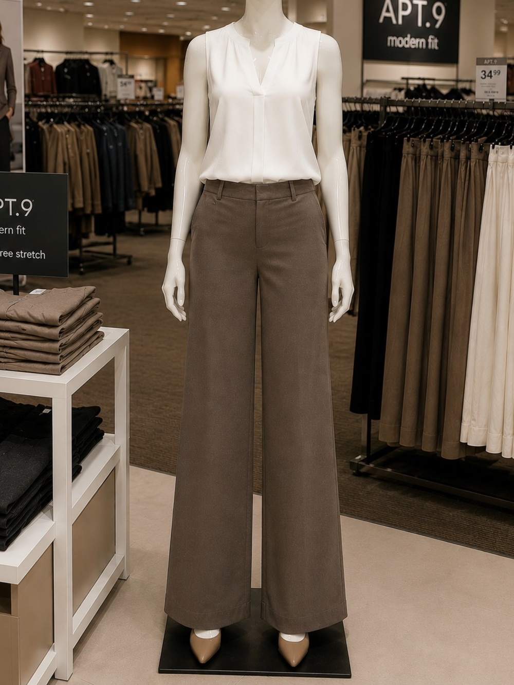 Apt. 9 Modern Fit Brown Wide Leg Career Dress Pants Women’s Size 8